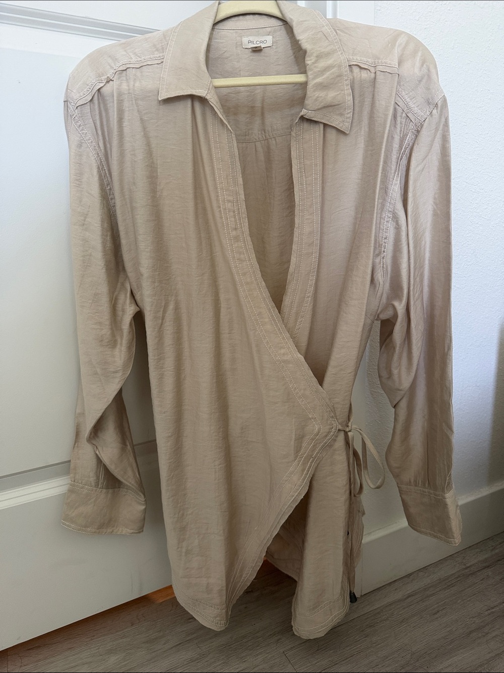 Pilcro Beige Wrap-Front Button Down Shirt